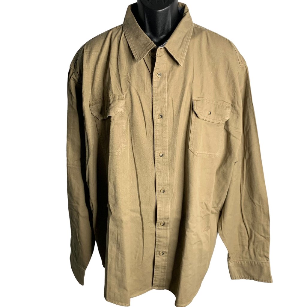 Wrangler Flex For Comfort Twill Shirt 3xl Tan Button Up Long Sleeves Pockets